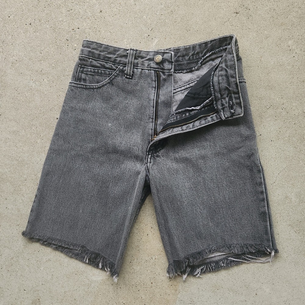 VTG 90s Guess High-Waisted Denim Jorts Shorts Sz 26 Black Raw Hem Grunge USA Y2K - Picture 4 of 12